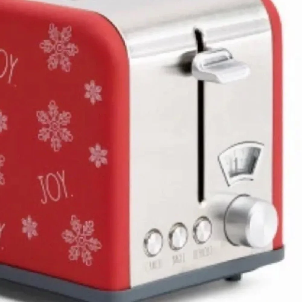 NWT New in Box Rae Dunn Joy Red Silver White 2 Slice Snowflake Toaster Christmas